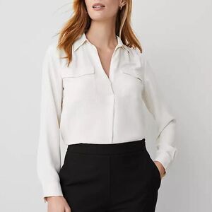 Ann-taylor Women's Petite White and Cream Blouse